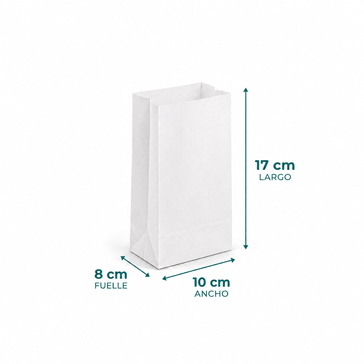 Saco Papel 1/4 Kilo Blanco - 17 cm largo x 10 cm ancho x 8 cm fuelle