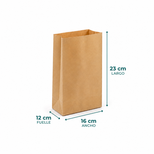 Saco Papel 1 Kilo Kraft - 23 cm largo x 16 cm ancho x 12 cm fuelle