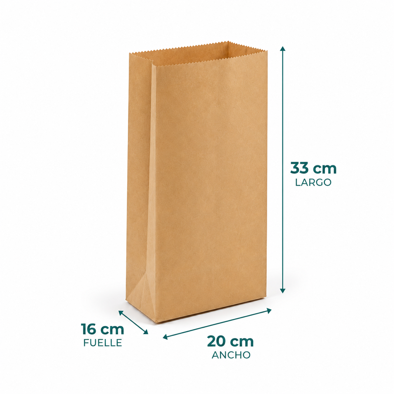 Saco Papel 3 Kilos Kraft - 33 cm largo x 20 cm ancho x 16 cm fuelle